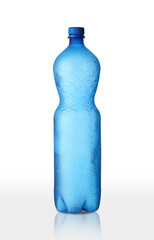 large plastic bottle of blue color with drops - 645971648