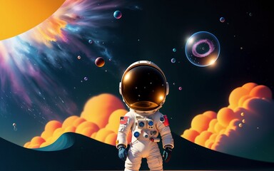 Naklejka premium A Cosmic Painting of an Astronaut in a Bubbles Galaxy, Crafted by Generative AI