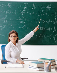 Female math teacher in front of the chalkboard