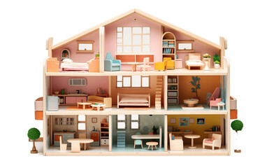 An In-Depth Portrait of Dollhouses and Their Captivating Charm. Isolated on a Transparent Background. Generative Ai