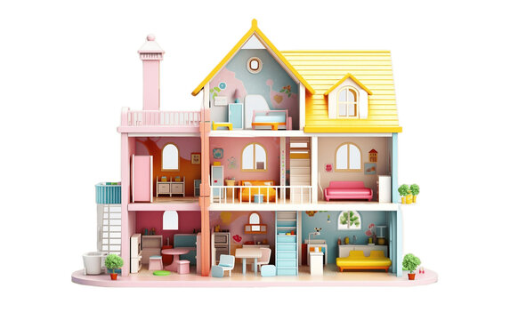 An Elaborate Portrait of Dollhouses and Their Role in Imaginative Adventures. Isolated on a Transparent Background. Generative Ai