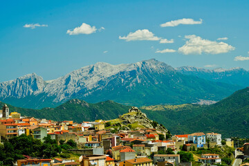 Fototapeta na wymiar Panorama di Orune con le montagne del Supramonte. Provincia di Nuoro, Sardegna. Italy