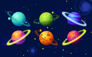 Naklejka premium Planets Vector Illustration Set, Space Art Wallpaper, Vector, Icons
