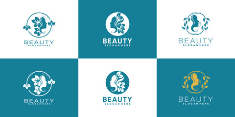 Nature beauty logo design collection with unique style Premium Vector