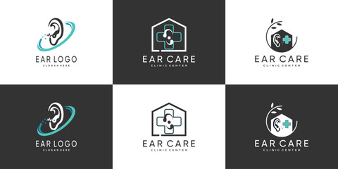 Ear logo design collection with creative concept premium vector