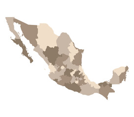 Map of Mexico with administrative regions. Mexican map regions.