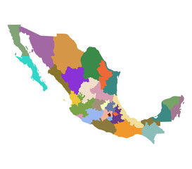 Map of Mexico with administrative regions in colorful. Mexican map regions.