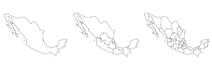 Map of Mexico set. Mexican map set.