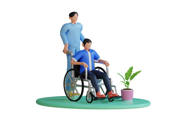 Nurse Helping handicapped 3d Illustration