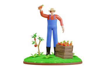 Farmer with fresh produce 3d Illustration