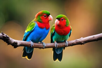 red and yellow macaw on the branch showing love for each other  generated by AI