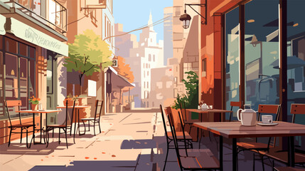 A cozy cafe in a noisy city, street cafe, 2d vector flat illustrations.
