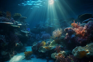 coral reef with fish. 