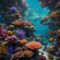 Fototapeta na wymiar A surreal underwater world with vibrant coral formations and exotic sea creatures3