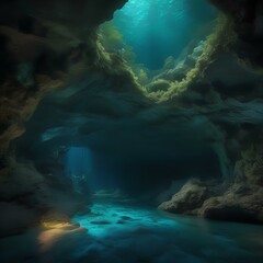 Obraz premium A surreal and dreamlike underwater cave with bioluminescent creatures4