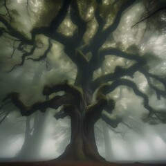 A mysterious and mist-covered forest with towering, ancient trees4