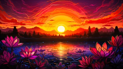 Foto op Plexiglas Intricate mandala patterns on a sunset backdrop © Nilima