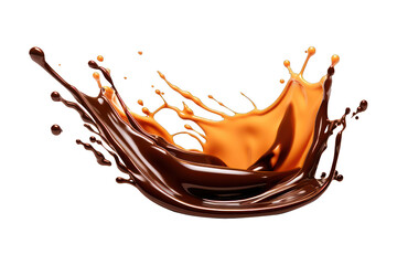 chocolate caramel splash on transparent png background, isolated liquid splashing ,generative ai