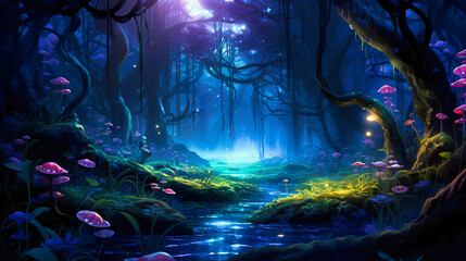 Enchanted forests with bioluminescent vegetation