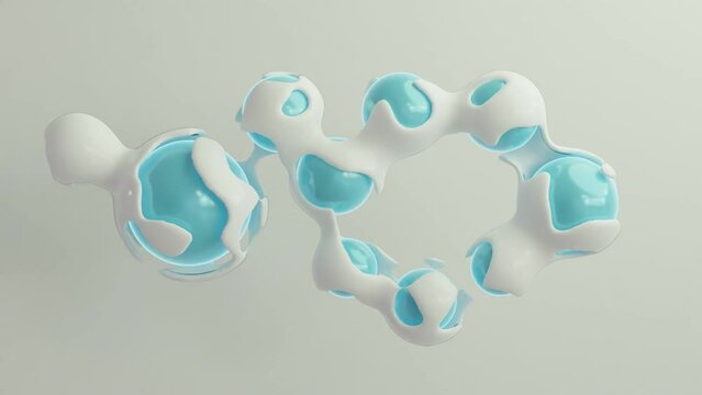 Blue Morphing Magic, metaballs simulation. 3D animation.