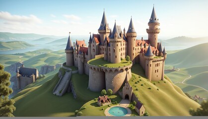 Animation Style Old fairytale castle - obrazy, fototapety, plakaty