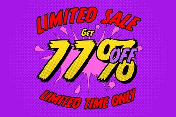 77 seventy-seven Percent off sale discount shopping banner. shop