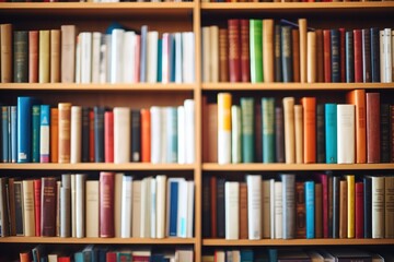 Closeup of books wellorganized on shelves in the bookstore. The concept of education