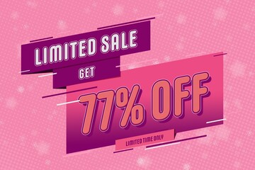 77 seventy-seven Percent off super sale shopping halftone pink banner. flash sale exclusive sale