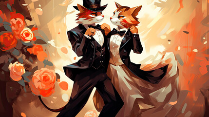 Fototapeta premium Two well dressed cats out dancing