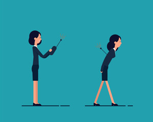 Controlling employees to follow orders. Business office team concept