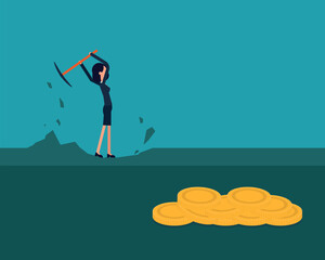 Businessperson digging for mining. Digging for treasure