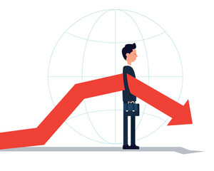 Standing with falling arrow. Recession and recession concept