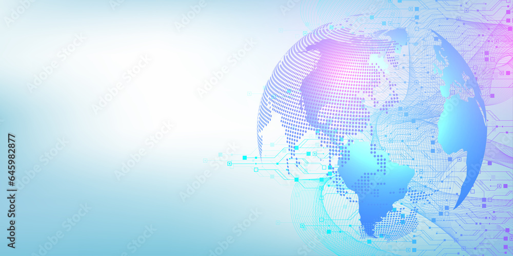 Poster Global network connection concept. Big data visualization. Social network communication in the global computer networks. Internet technology. Business. Science. Illustration
