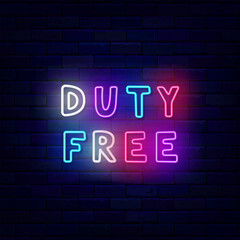 Duty free neon label. Colorful handwritten text. Special offer airport concept. Vector stock illustration