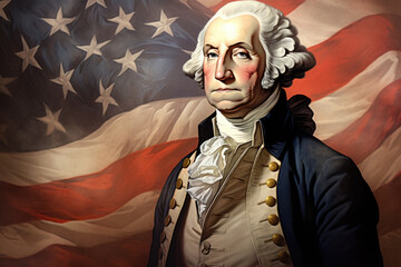 George Washington Illustration with American Flag - Founding Father, Revolution, USA - Generative AI