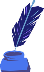 Inkwell with feather, emblem of literature, inspiration and creativity. Storytelling and creative endeavors, poetry or calligraphy symbol.