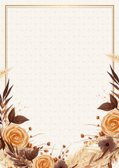 Brown white and beige wreath background invitation template with flora and flower