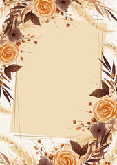 Brown white and beige modern trendy vector design frame. Background fall boho template