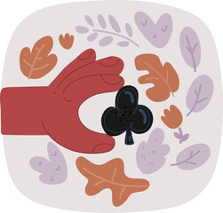Vector illustration of hand holding Playing cards suits clubs symbol in hand