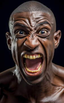 Close-up of a black male athlete screaming with energy