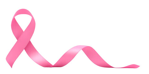 Pink ribbon breast cancer isolated on transparent background. Copy space. AI Generative - Powered by Adobe