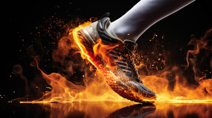 Power in Motion: Fiery Veins of a Runner's Legs on Pitch Black