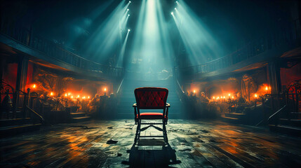 Spotlight focusing on an empty director's chair - obrazy, fototapety, plakaty