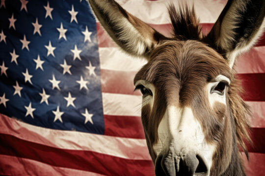 Donkey Illustration with American Flag - Symbolizing Democratic Party, Voting, Election - Generative AI
