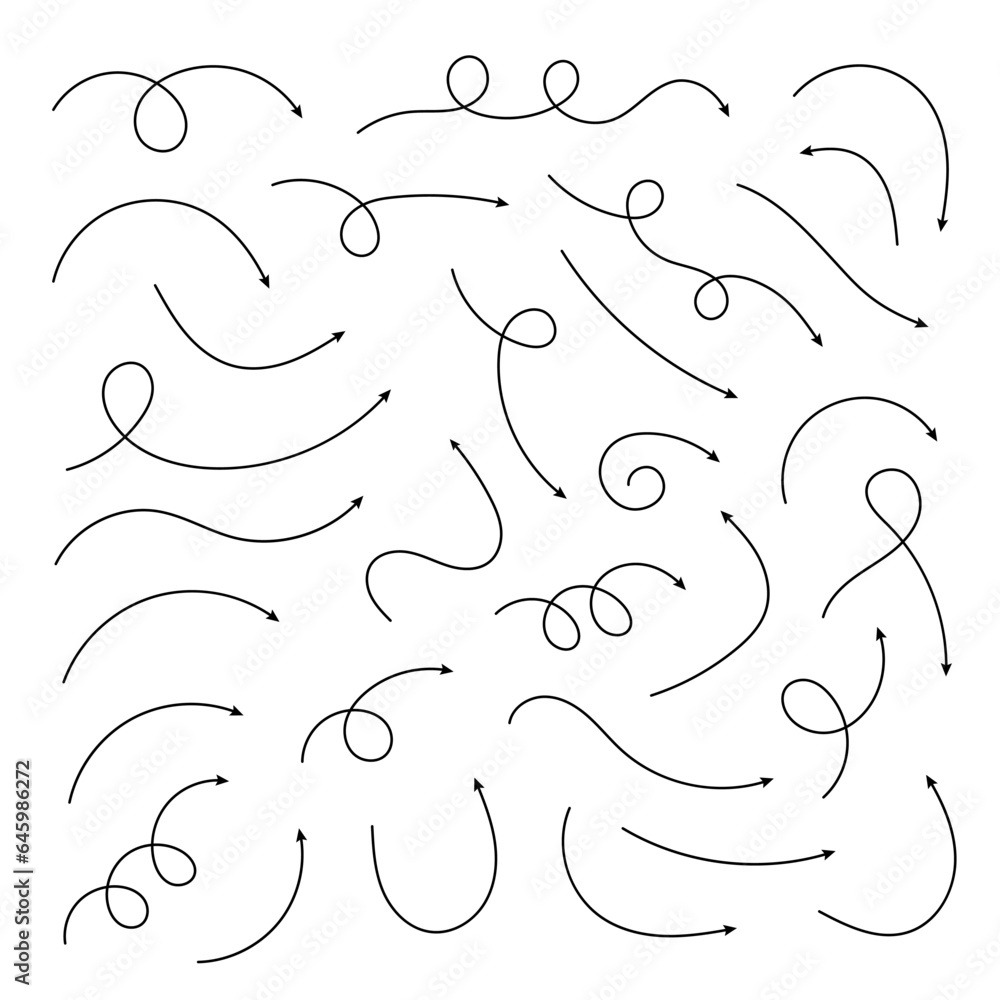 Aufkleber curved arrows. set of vector hand drawn zigzag arrows. collection of pointers. vector illustration.