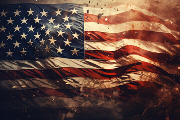 American Flag with Vintage Debris, Generative AI