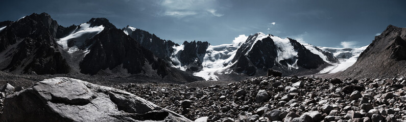Panoramic image of mountains with glaciers