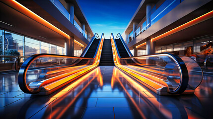 Express escalator ride through office floors