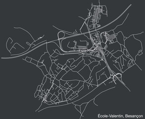 Detailed hand-drawn navigational urban street roads map of the ÉCOLE-VALENTIN COMMUNE of the French city of BESANCON, France with vivid road lines and name tag on solid background