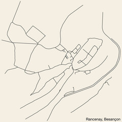 Detailed hand-drawn navigational urban street roads map of the RANCENAY COMMUNE of the French city of BESANCON, France with vivid road lines and name tag on solid background